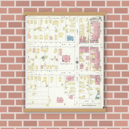 Old map wall art mockup — magnetic wood frame on brick wall — Sanborn Fire Insurance Map from Marysville, Union County, Ohio (1910), Sheet #0006