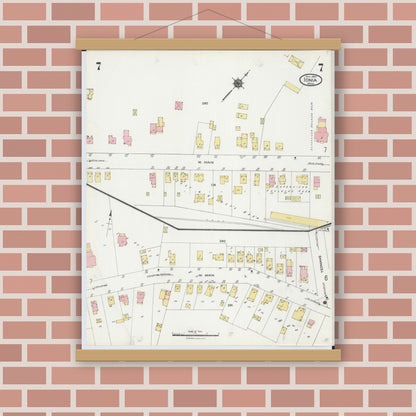 Old map wall art mockup — magnetic wood frame on brick wall — Sanborn Fire Insurance Map from Ionia, Ionia County, Michigan (1924), Sheet #0007