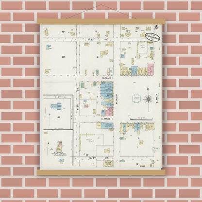 Old map wall art mockup — magnetic wood frame on brick wall — Sanborn Fire Insurance Map from Comanche, Comanche County, Texas (1891), Sheet #0002