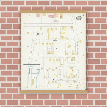 Old map wall art mockup — magnetic wood frame on brick wall — Sanborn Fire Insurance Map from Glen Cove, Nassau County, New York (1908) - Complete Map Set