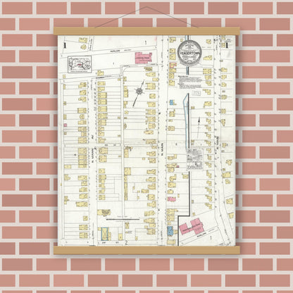 Old map wall art mockup — magnetic wood frame on brick wall — Sanborn Fire Insurance Map from Yeagertown, Mifflin County, Pennsylvania (1923), Sheet #0001
