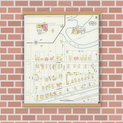 Old map wall art mockup — magnetic wood frame on brick wall — Sanborn Fire Insurance Map from Franklin, Warren County, Ohio (1898), Sheet #0003