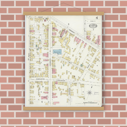Old map wall art mockup — magnetic wood frame on brick wall — Sanborn Fire Insurance Map from Bordentown, Burlington County, New Jersey (1897), Sheet #0004