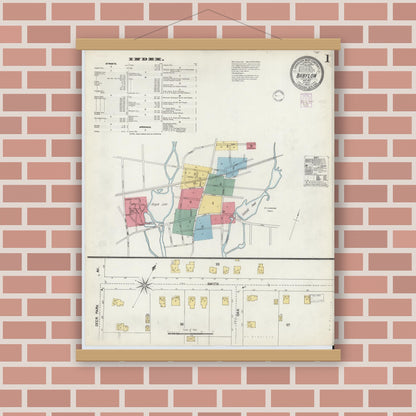 Old map wall art mockup — magnetic wood frame on brick wall — Sanborn Fire Insurance Map from Babylon, Suffolk County, New York (1902) - Complete Map Set