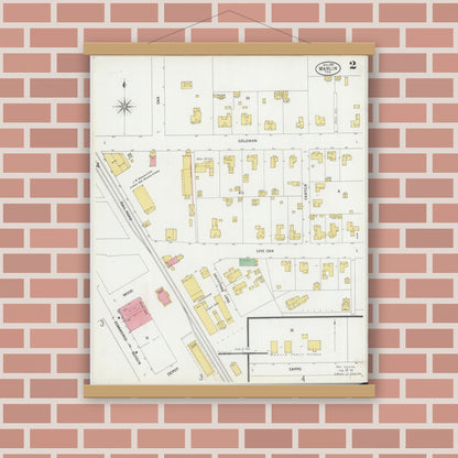 Old map wall art mockup — magnetic wood frame on brick wall — Sanborn Fire Insurance Map from Marlin, Falls County, Texas (1899), Sheet #0002