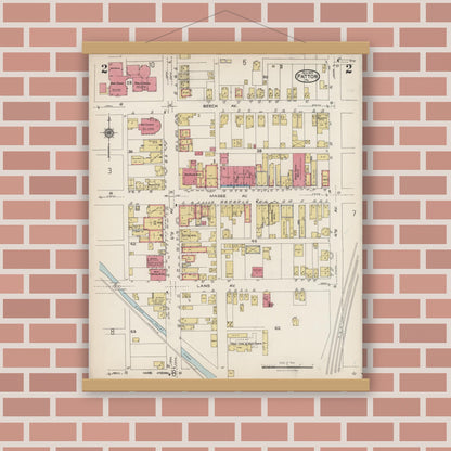 Old map wall art mockup — magnetic wood frame on brick wall — Sanborn Fire Insurance Map from Patton, Cambria County, Pennsylvania (1923), Sheet #0002