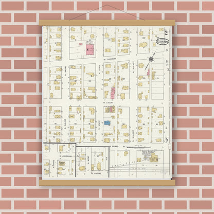 Old map wall art mockup — magnetic wood frame on brick wall — Sanborn Fire Insurance Map from Eldorado, Saline County, Illinois (1919), Sheet #0002
