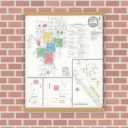 Old map wall art mockup — magnetic wood frame on brick wall — Sanborn Fire Insurance Map from Oelwein, Fayette County, Iowa (1900) â€” Complete Set