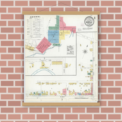 Old map wall art mockup — magnetic wood frame on brick wall — Sanborn Fire Insurance Map from Newville, Cumberland County, Pennsylvania (1904) - Complete Map Set