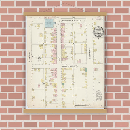 Old map wall art mockup — magnetic wood frame on brick wall — Sanborn Fire Insurance Map from Saint Clairsville, Belmont County, Ohio (1887) - Complete Map Set