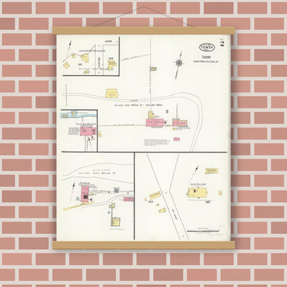 Old map wall art mockup — magnetic wood frame on brick wall — Sanborn Fire Insurance Map from Tower, Saint Louis County, Minnesota (1921), Sheet #0002