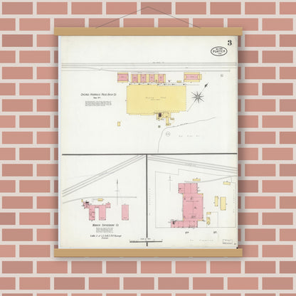 Old map wall art mockup — magnetic wood frame on brick wall — Sanborn Fire Insurance Map from Porter, Porter County, Indiana (1899), Sheet #0003