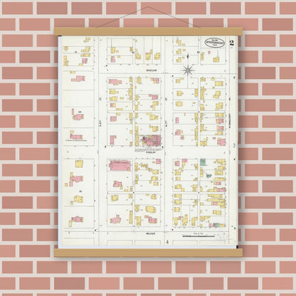 Old map wall art mockup — magnetic wood frame on brick wall — Sanborn Fire Insurance Map from Upper Sandusky, Wyandot County, Ohio (1902), Sheet #0002