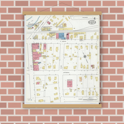 Old map wall art mockup — magnetic wood frame on brick wall — Sanborn Fire Insurance Map from Blissfield, Lenawee County, Michigan (1919), Sheet #0004