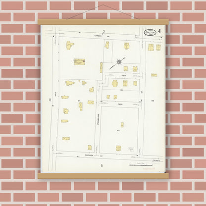 Old map wall art mockup — magnetic wood frame on brick wall — Sanborn Fire Insurance Map from Dalton, Berkshire County, Massachusetts (1911), Sheet #0004
