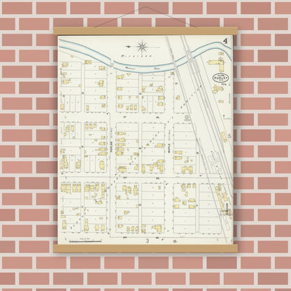 Old map wall art mockup — magnetic wood frame on brick wall — Sanborn Fire Insurance Map from Hurley, Iron County, Wisconsin (1898), Sheet #0004