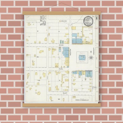 Old map wall art mockup — magnetic wood frame on brick wall — Sanborn Fire Insurance Map from Granbury, Hood County, Texas (1893) - Complete Map Set