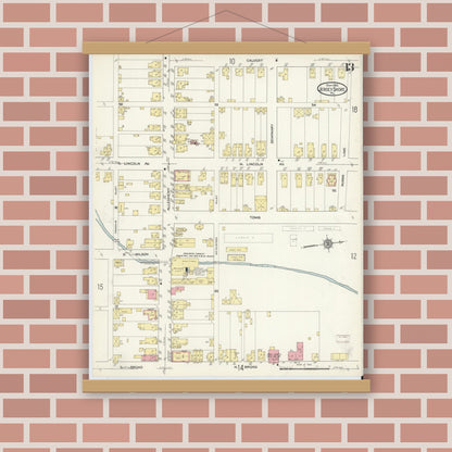 Old map wall art mockup — magnetic wood frame on brick wall — Sanborn Fire Insurance Map from Jersey Shore, Lycoming County, Pennsylvania (1913), Sheet #0013