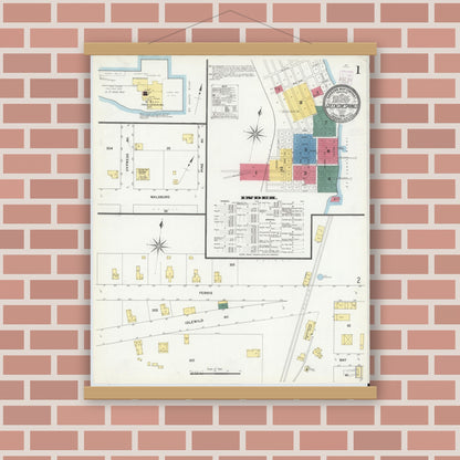 Old map wall art mockup — magnetic wood frame on brick wall — Sanborn Fire Insurance Map from Green Cove Springs, Clay County, Florida (1909), Sheet #0001