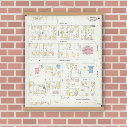 Old map wall art mockup — magnetic wood frame on brick wall — Sanborn Fire Insurance Map from Canton, Stark County, Ohio (1891), Sheet #0005