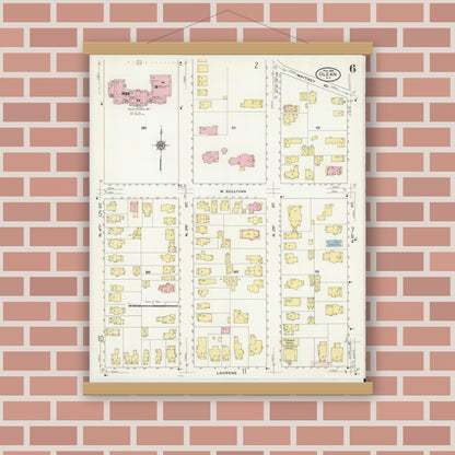 Old map wall art mockup — magnetic wood frame on brick wall — Sanborn Fire Insurance Map from Olean, Cattaraugus County, New York (1909), Sheet #0006