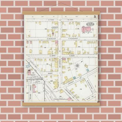 Old map wall art mockup — magnetic wood frame on brick wall — Sanborn Fire Insurance Map from Mount Vernon, Westchester County, New York (1892), Sheet #0005