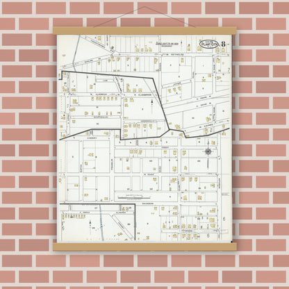 Old map wall art mockup — magnetic wood frame on brick wall — Sanborn Fire Insurance Map from Plant City, Hillborough County, Florida (1919), Sheet #0008