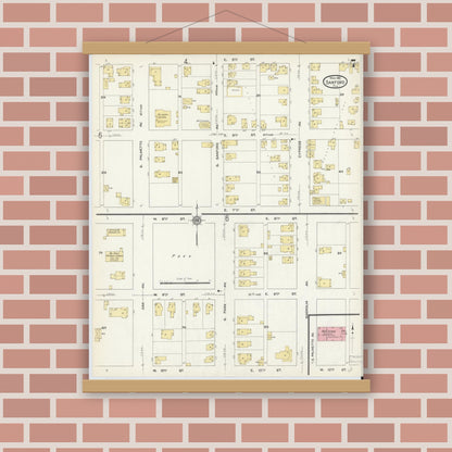 Old map wall art mockup — magnetic wood frame on brick wall — Sanborn Fire Insurance Map from Sanford, Seminole County, Florida (1912), Sheet #0007