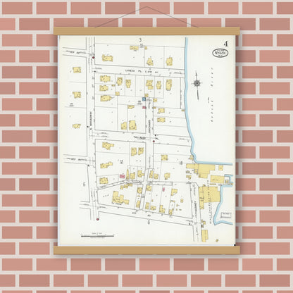 Old map wall art mockup — magnetic wood frame on brick wall — Sanborn Fire Insurance Map from Nyack, Rockland County, New York. (1919), Sheet #0004