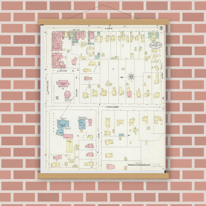 Old map wall art mockup — magnetic wood frame on brick wall — Sanborn Fire Insurance Map from Oberlin, Lorain County, Ohio (1897), Sheet #0003