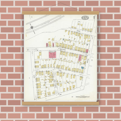 Old map wall art mockup — magnetic wood frame on brick wall — Sanborn Fire Insurance Map from Glen Lyon, Luzerne County, Pennsylvania (1921), Sheet #0007