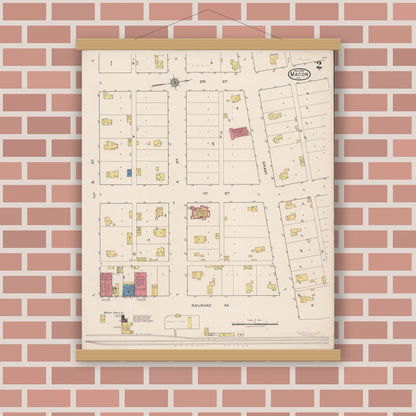 Old map wall art mockup — magnetic wood frame on brick wall — Sanborn Fire Insurance Map from Macon, Macon County, Illinois (1922), Sheet #0002