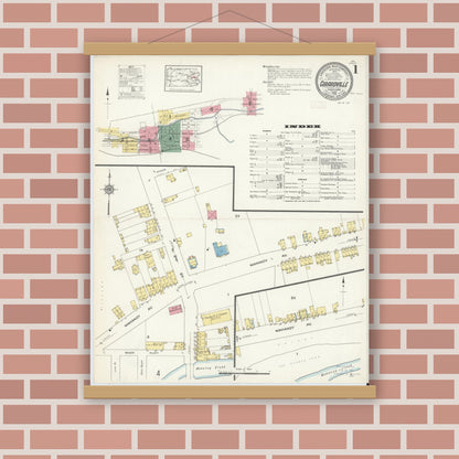 Old map wall art mockup — magnetic wood frame on brick wall — Sanborn Fire Insurance Map from Girardsville, Schuylkill County, Pennsylvania (1913), Sheet #0001
