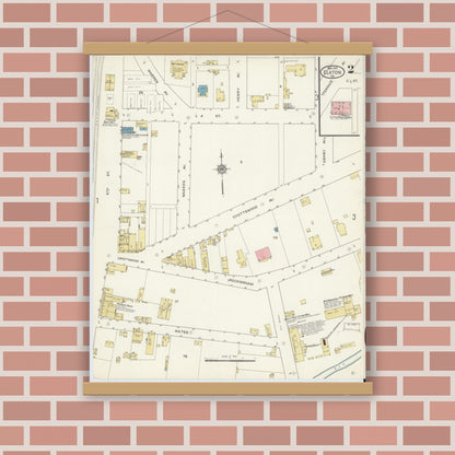 Old map wall art mockup — magnetic wood frame on brick wall — Sanborn Fire Insurance Map from Elkton, Rockingham County, Virginia (1913), Sheet #0002