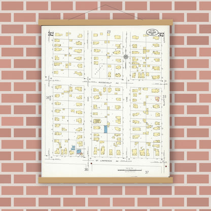 Old map wall art mockup — magnetic wood frame on brick wall — Sanborn Fire Insurance Map from Beloit, Rock County, Wisconsin (1926), Sheet #0032