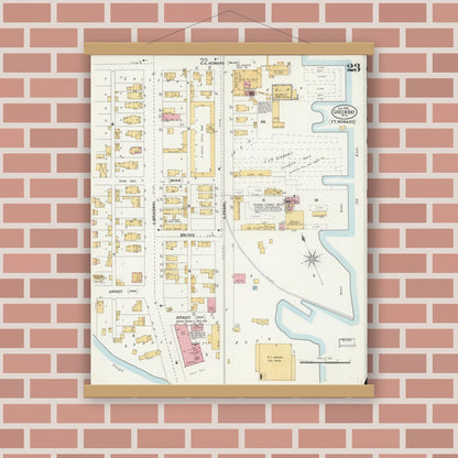 Old map wall art mockup — magnetic wood frame on brick wall — Sanborn Fire Insurance Map from Green Bay, Brown County, Wisconsin (1900), Sheet #0023