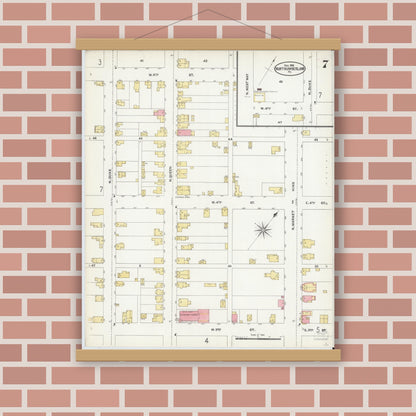 Old map wall art mockup — magnetic wood frame on brick wall — Sanborn Fire Insurance Map from Northumberland, Northumberland County, Pennsylvania (1906), Sheet #0007