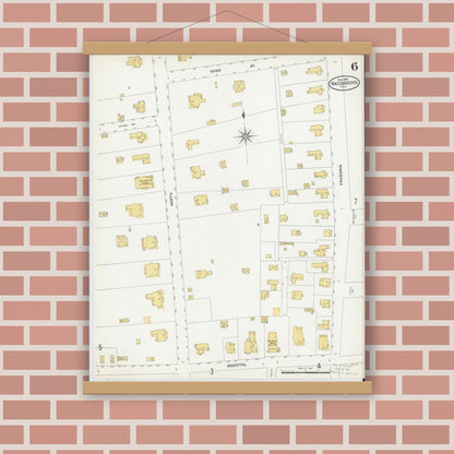 Old map wall art mockup — magnetic wood frame on brick wall — Sanborn Fire Insurance Map from Nacogdoches, Nacogdoches County, Texas (1906), Sheet #0006