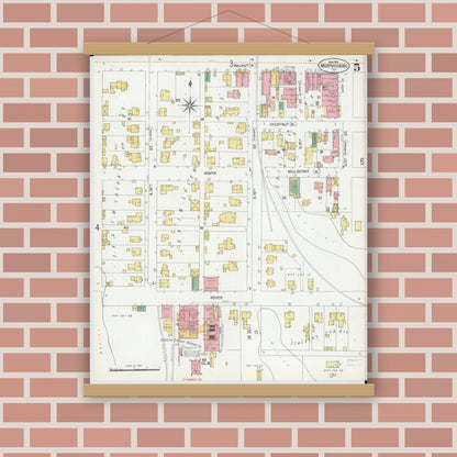 Old map wall art mockup — magnetic wood frame on brick wall — Sanborn Fire Insurance Map from Murphysboro, Jackson County, Illinois (1902), Sheet #0005
