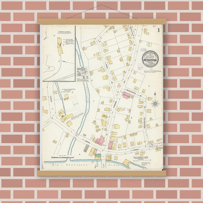 Old map wall art mockup — magnetic wood frame on brick wall — Sanborn Fire Insurance Map from Meshoppen, Wyoming County, Pennsylvania (1903) - Complete Map Set