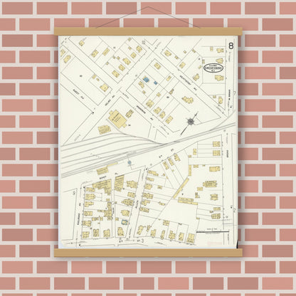 Old map wall art mockup — magnetic wood frame on brick wall — Sanborn Fire Insurance Map from Swedesboro, Gloucester County, New Jersey (1920), Sheet #0008