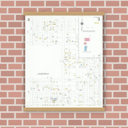 Old map wall art mockup — magnetic wood frame on brick wall — Sanborn Fire Insurance Map from Rocksprings, Edwards County, Texas (1948), Sheet #0003