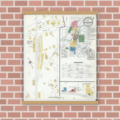 Old map wall art mockup — magnetic wood frame on brick wall — Sanborn Fire Insurance Map from Eaton Rapids, Eaton County, Michigan (1918), Sheet #0001