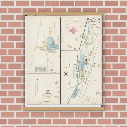 Old map wall art mockup — magnetic wood frame on brick wall — Sanborn Fire Insurance Map from Beloit, Rock County, Wisconsin (1884), Sheet #0005