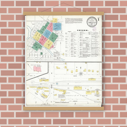 Old map wall art mockup — magnetic wood frame on brick wall — Sanborn Fire Insurance Map from Charles City, Floyd County, Iowa (1902), Sheet #0001