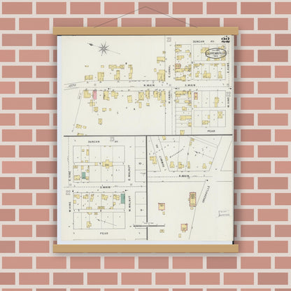 Old map wall art mockup — magnetic wood frame on brick wall — Sanborn Fire Insurance Map from Chippewa Falls, Chippewa County, Wisconsin (1895), Sheet #0022