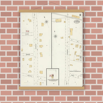 Old map wall art mockup — magnetic wood frame on brick wall — Sanborn Fire Insurance Map from Chatham, Morris County, New Jersey (1901), Sheet #0002
