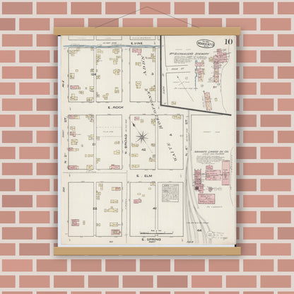 Old map wall art mockup — magnetic wood frame on brick wall — Sanborn Fire Insurance Map from Mankato, Blue Earth County, Minnesota (1884), Sheet #0010