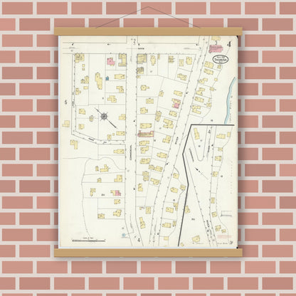 Old map wall art mockup — magnetic wood frame on brick wall — Sanborn Fire Insurance Map from Theresa, Jefferson County, New York (1912), Sheet #0004