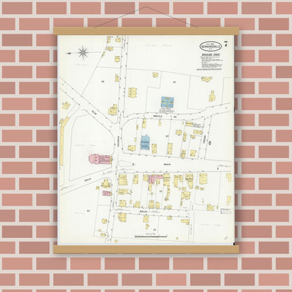 Old map wall art mockup — magnetic wood frame on brick wall — Sanborn Fire Insurance Map from Bernardsville, Somerset County, New Jersey (1909), Sheet #0007